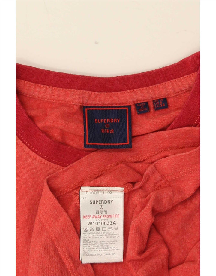 Superdry Womens T-Shirt Top UK 10 Small Red Cotton
