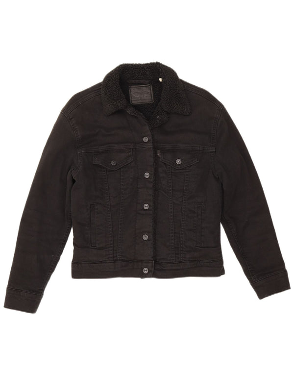 Levi's Womens Sherpa Denim Jacket UK 6 XS Black Cotton