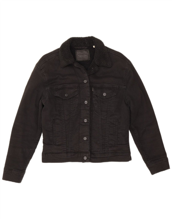 Levi's Womens Sherpa Denim Jacket UK 6 XS Black Cotton