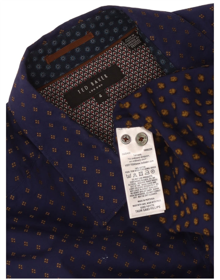 Ted Baker Mens Shirt Size 4 Large Navy Blue Spotted Cotton