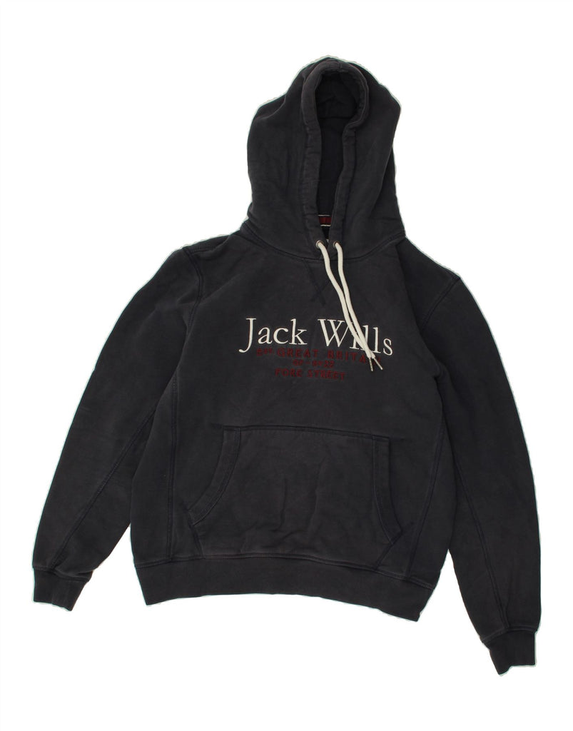 JACK WILLS Womens Graphic Hoodie Jumper UK 14 Medium Navy Blue Cotton | Vintage Jack Wills | Thrift | Second-Hand Jack Wills | Used Clothing | Messina Hembry 