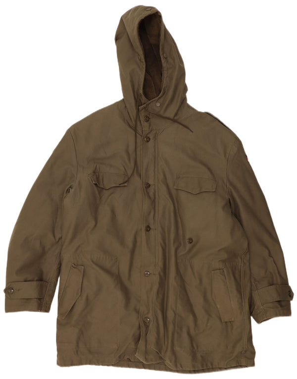Vintage Mens Hooded Sherpa Parka Jacket IT 58 4XL Khaki Cotton