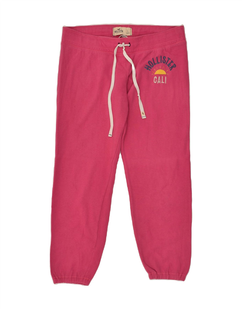 HOLLISTER Womens Graphic Tracksuit Trousers Joggers UK 16 Large Pink | Vintage Hollister | Thrift | Second-Hand Hollister | Used Clothing | Messina Hembry 