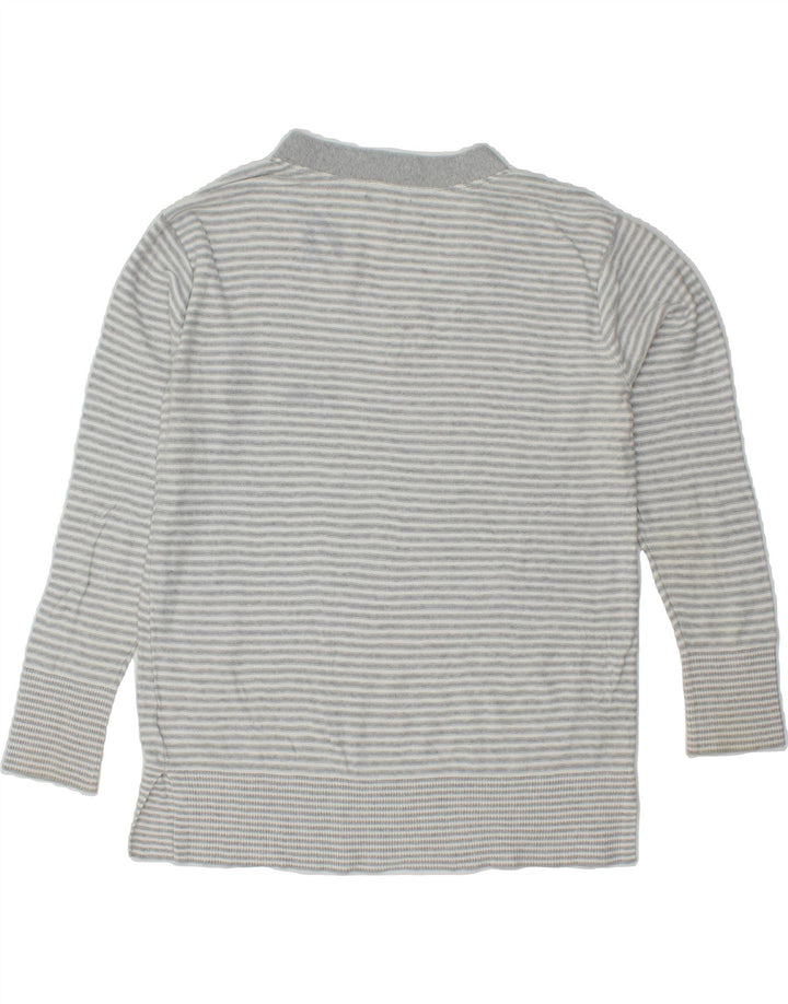 TOMMY HILFIGER Womens V-Neck Jumper Sweater UK 14 Medium Grey Striped Vintage Tommy Hilfiger and Second-Hand Tommy Hilfiger from Messina Hembry 