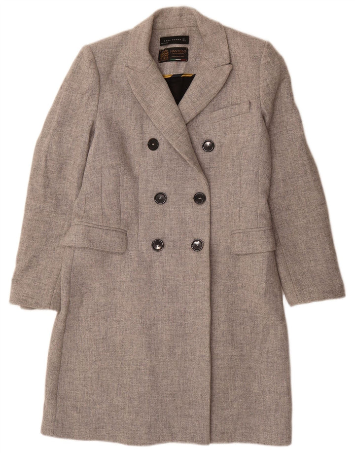 Zara Womens Double Breasted Coat UK 14 Medium Grey Wool
