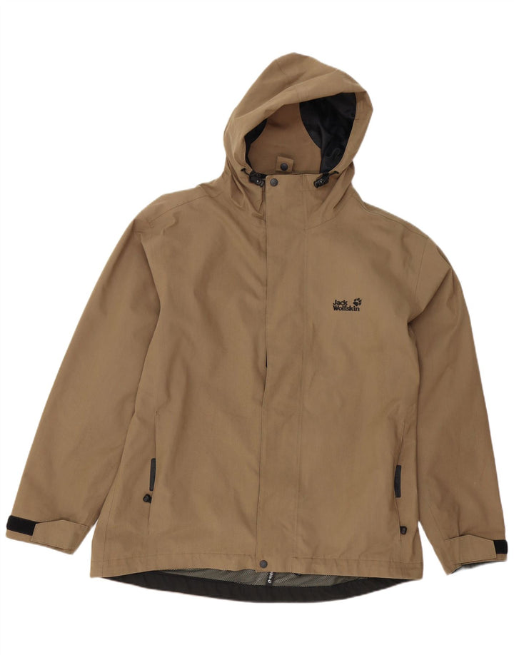 Jack Wolfskin Mens Hooded Rain Jacket UK 40 Large Beige Polyester