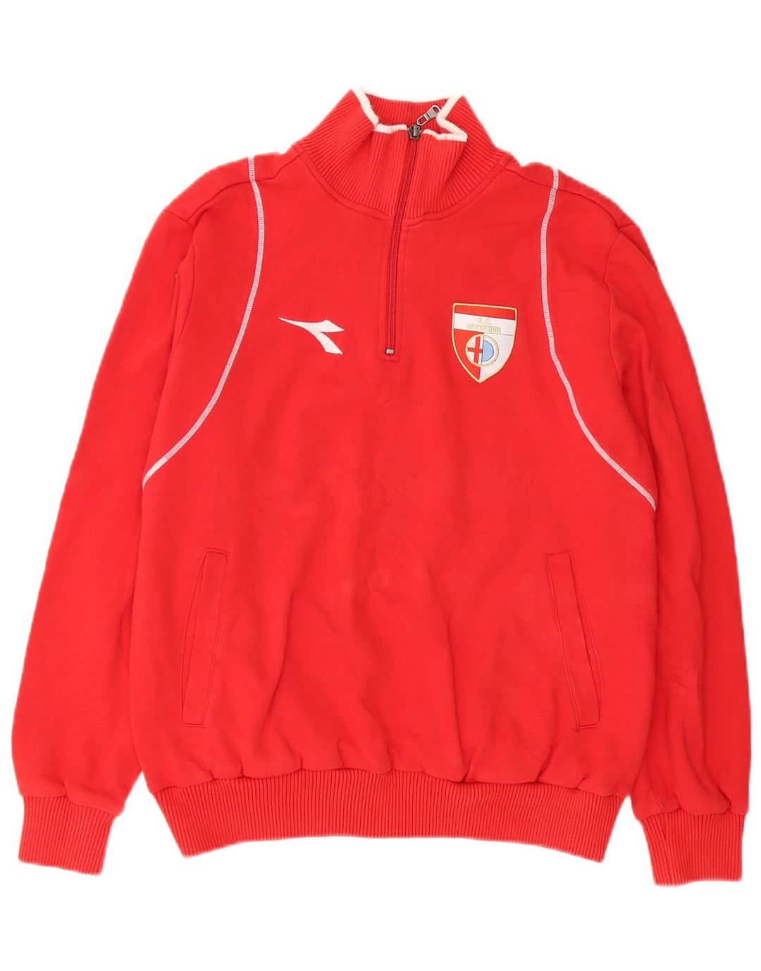 Diadora Mens Graphic Zip Neck Sweatshirt Jumper Small Red Cotton