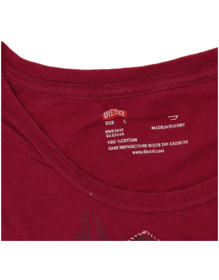 Diesel Womens Graphic T-Shirt Top UK 14 Large Pink Cotton