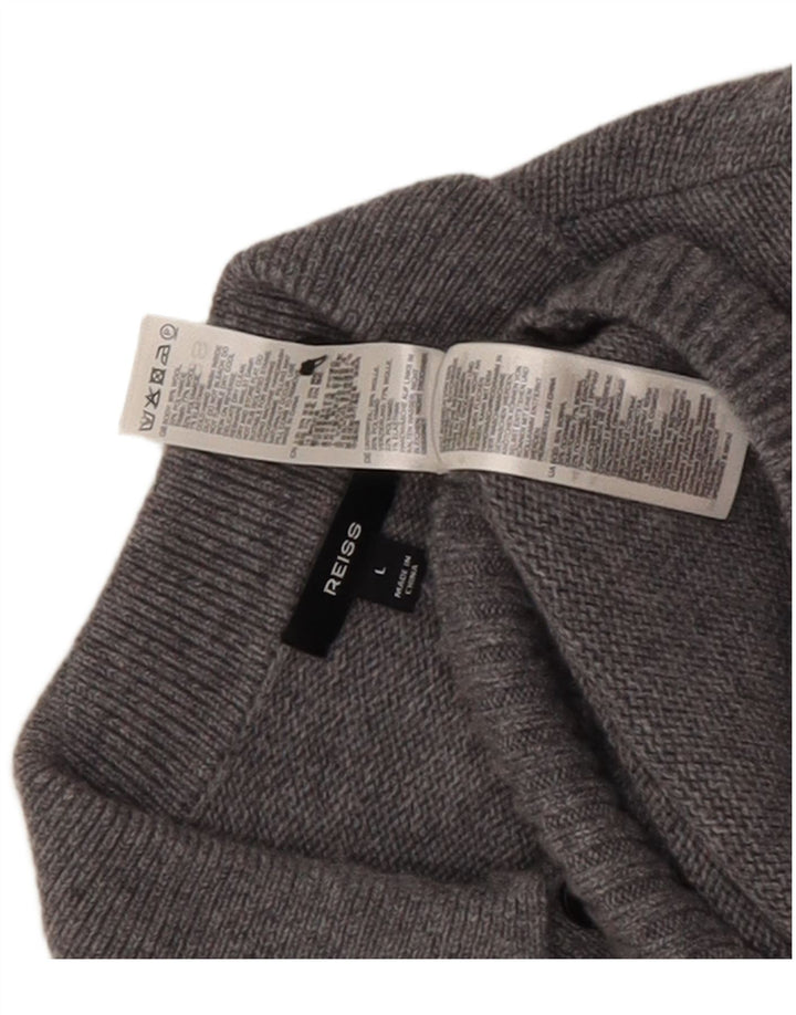 Reiss Mens Polo Neck Jumper Sweater Large Grey Flecked Wool