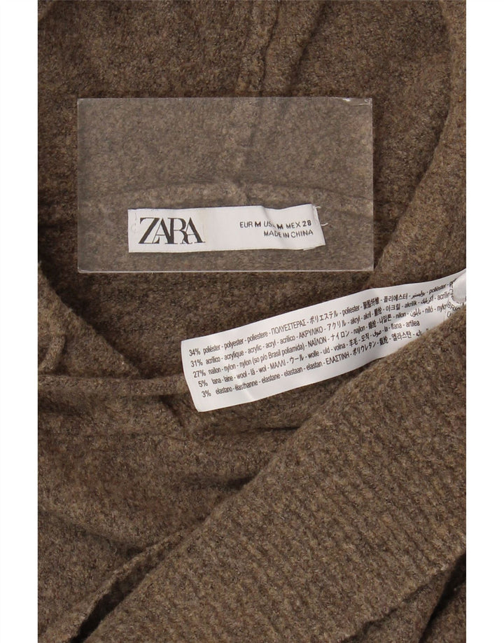 Zara Womens Hooded Oversized Jumper Sweater UK 14 Medium Brown Polyester