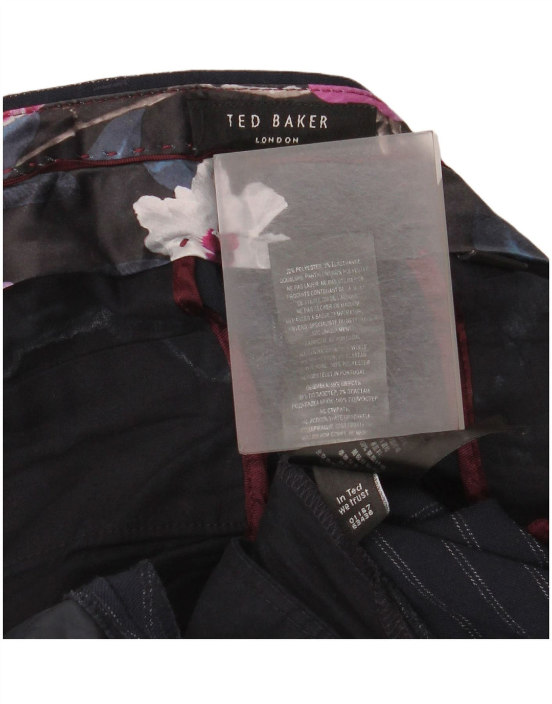 Ted Baker Mens Tapered Suit Trousers W40 L34 Navy Blue Pinstripe Polyester