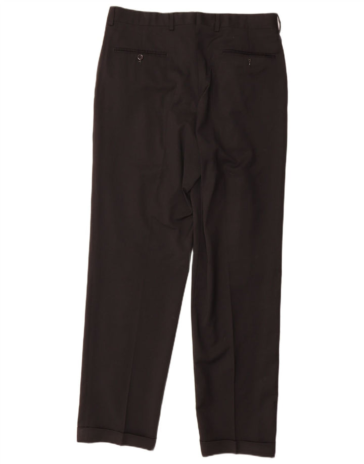 Marks & Spencer Mens Pegged Suit Trousers W34 L31 Black Wool