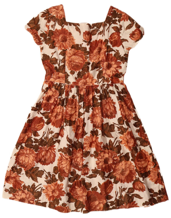 VINTAGE Womens A-Line Dress UK 12 Medium Brown Floral