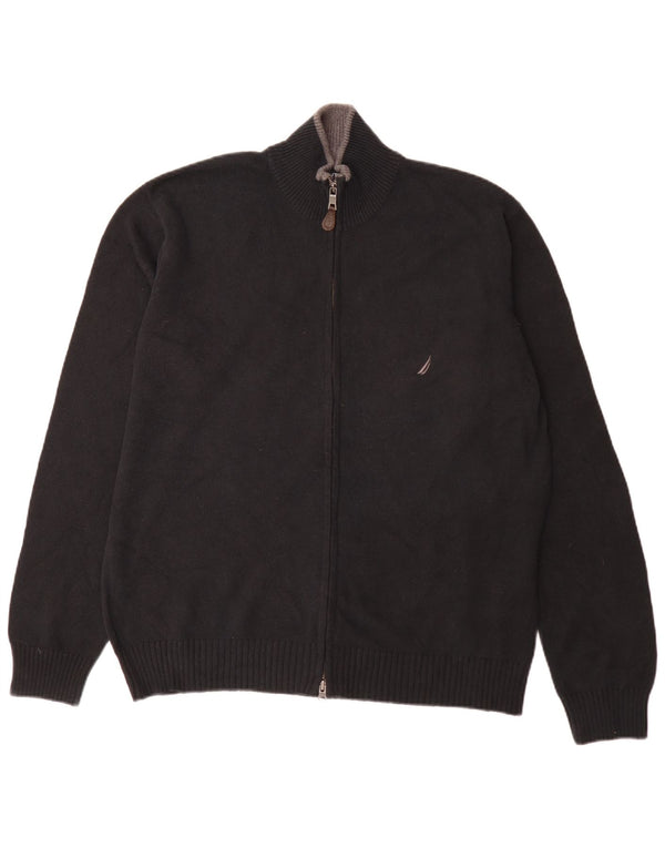 Nautica Mens Cardigan Sweater Large Navy Blue Cotton
