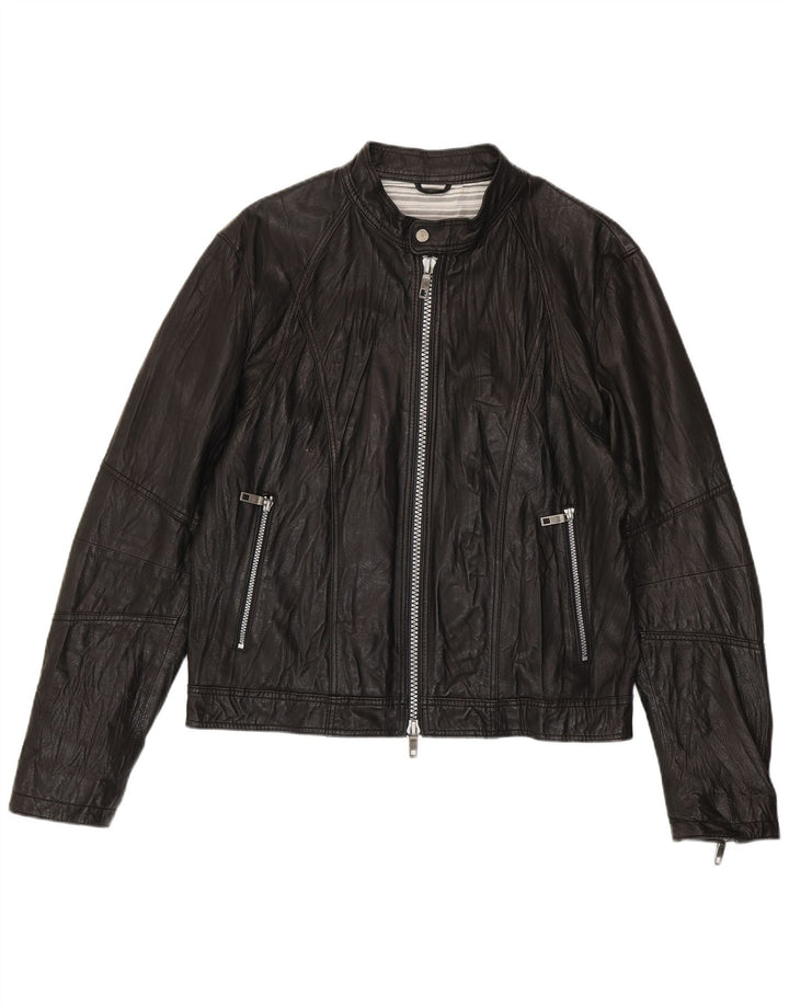 Vintage Mens Bomber Leather Jacket IT 52 XL Black Leather