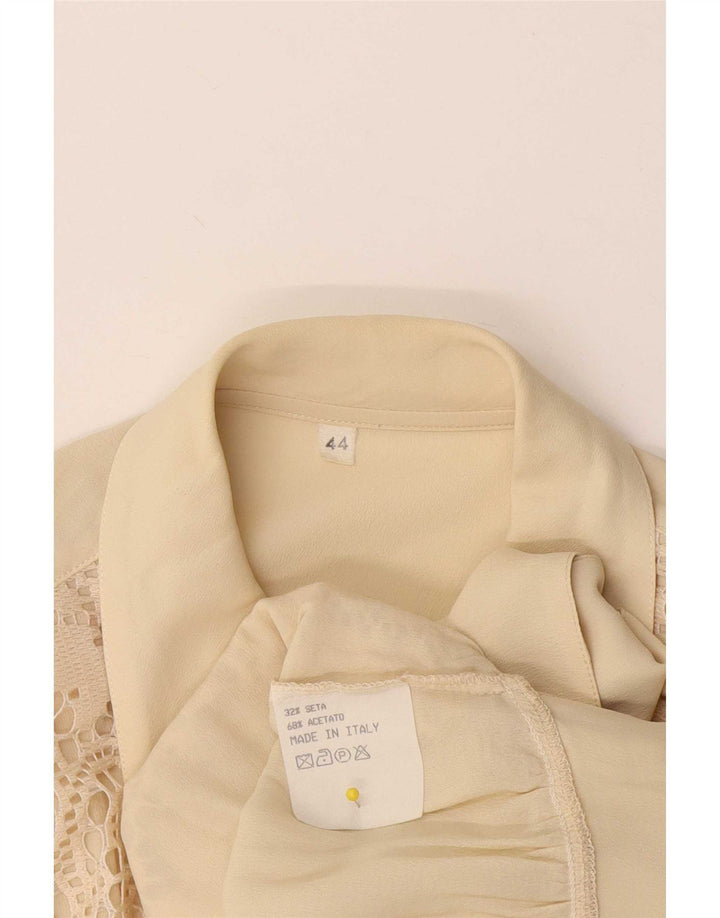 Vintage Womens Shirt Blouse IT 44 Medium Beige Floral Silk