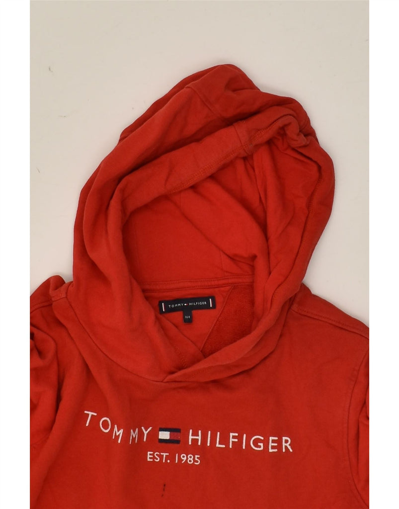 TOMMY HILFIGER Boys Graphic Hoodie Jumper 13-14 Years Red Cotton | Vintage Tommy Hilfiger | Thrift | Second-Hand Tommy Hilfiger | Used Clothing | Messina Hembry 