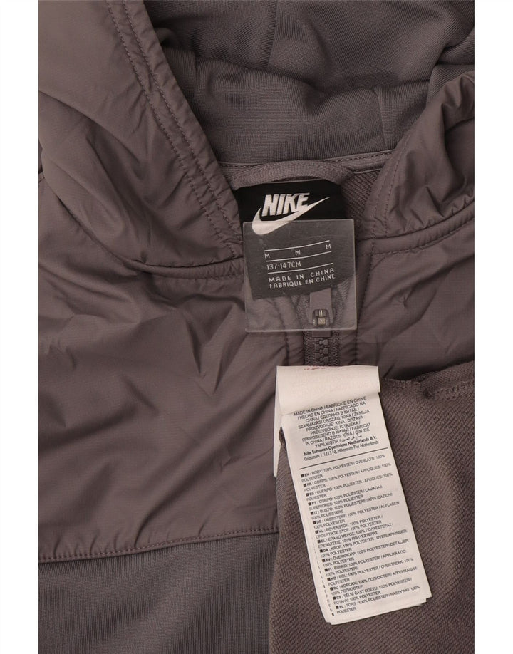 Nike Boys Zip Hoodie Sweater 10-11 Years Medium Grey Colourblock Polyester