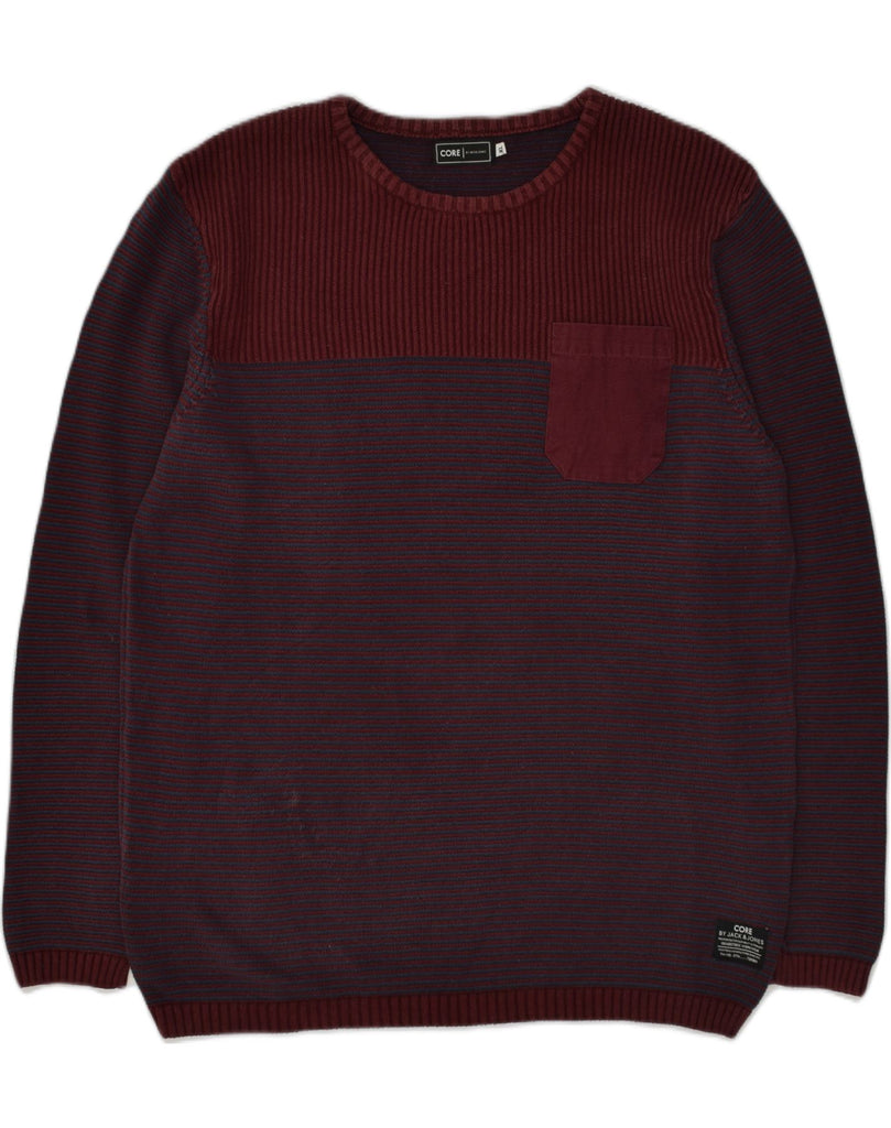 JACK & JONES Mens Crew Neck Jumper Sweater XL Burgundy Striped Cotton | Vintage Jack & Jones | Thrift | Second-Hand Jack & Jones | Used Clothing | Messina Hembry 