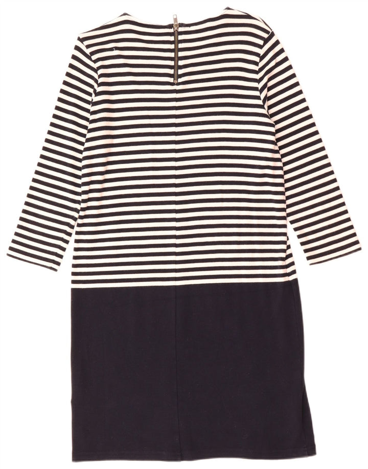 Hobbs Womens 3/4 Sleeve Shift Dress UK 12 Medium Black Striped Cotton