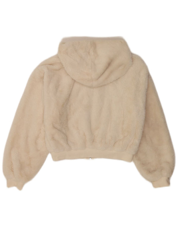 Topshop Womens Teddy Bear Hooded Bomber Jacket UK 10 Small Off White