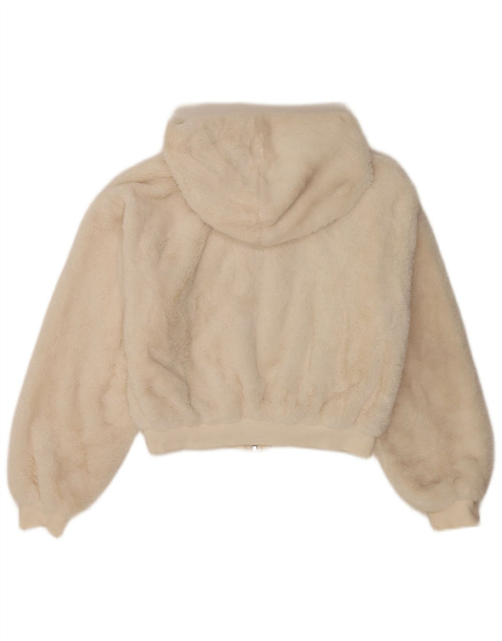 Topshop Womens Teddy Bear Hooded Bomber Jacket UK 10 Small Off White