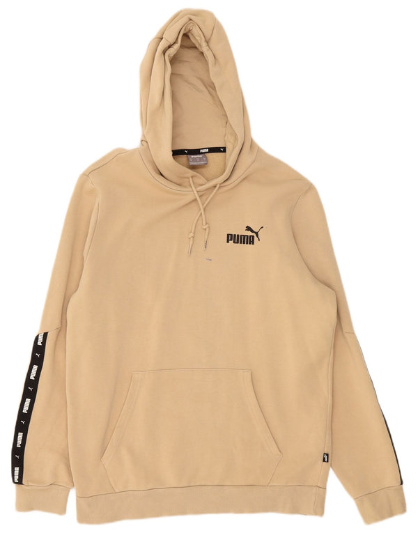 Puma Womens Graphic Hoodie Jumper UK 14 Medium Beige Colourblock Cotton