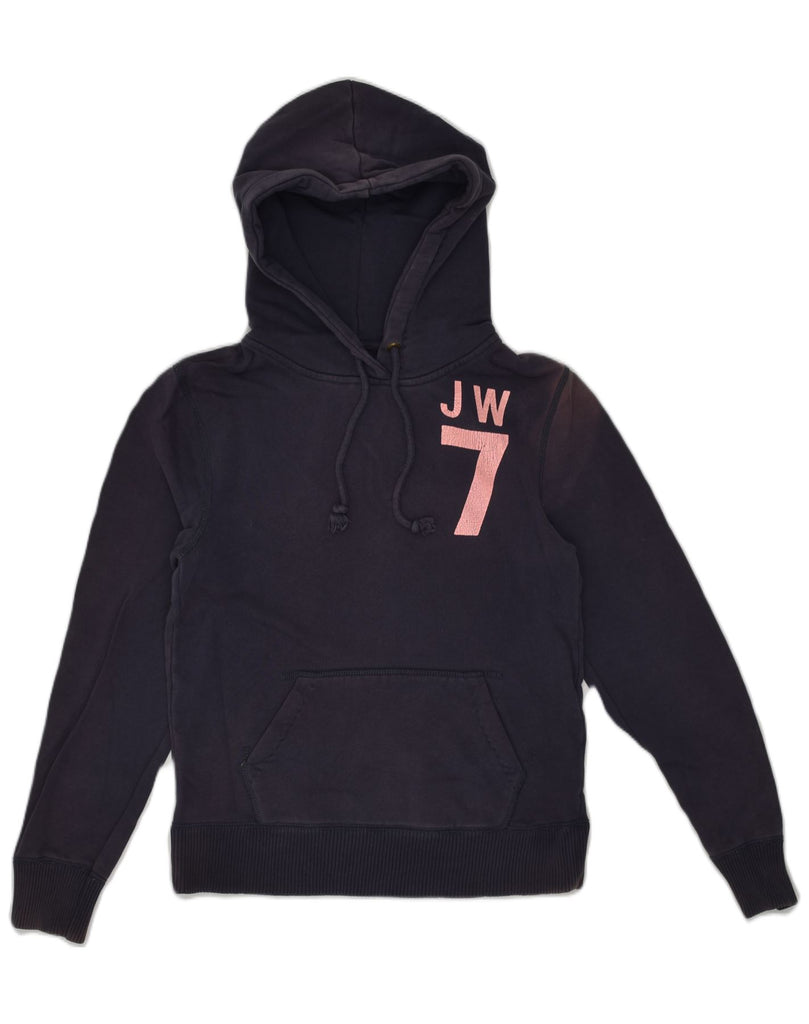 JACK WILLS Womens Graphic Hoodie Jumper UK 10 Small Navy Blue Cotton | Vintage Jack Wills | Thrift | Second-Hand Jack Wills | Used Clothing | Messina Hembry 