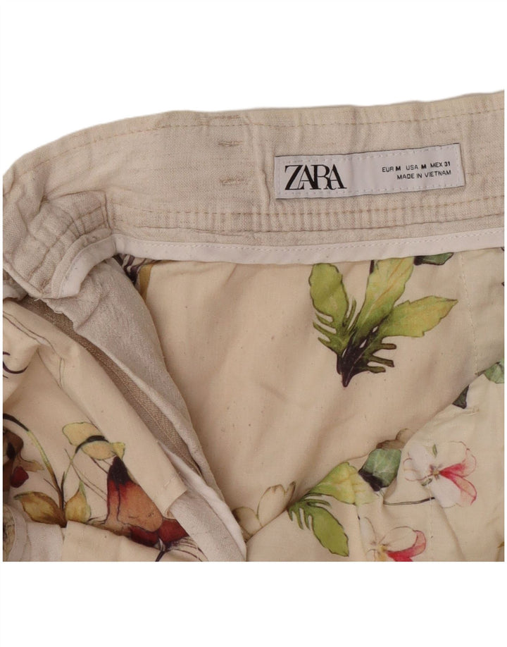 Zara Mens Chino Shorts Medium W32  Beige Linen