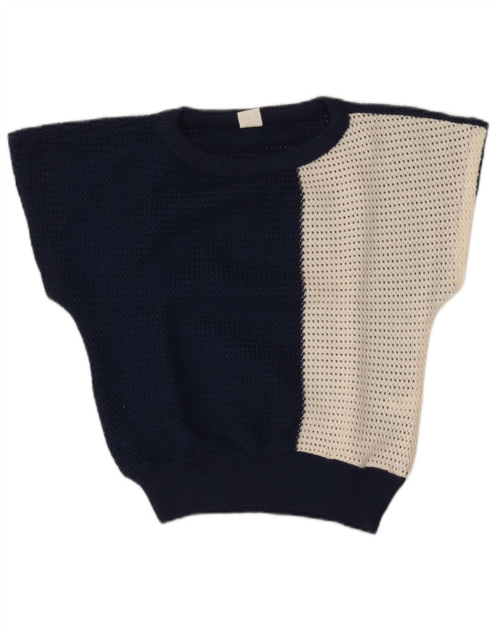 Vintage Womens Boat Neck Jumper Sweater IT 42 Medium Navy Blue Colourblock
