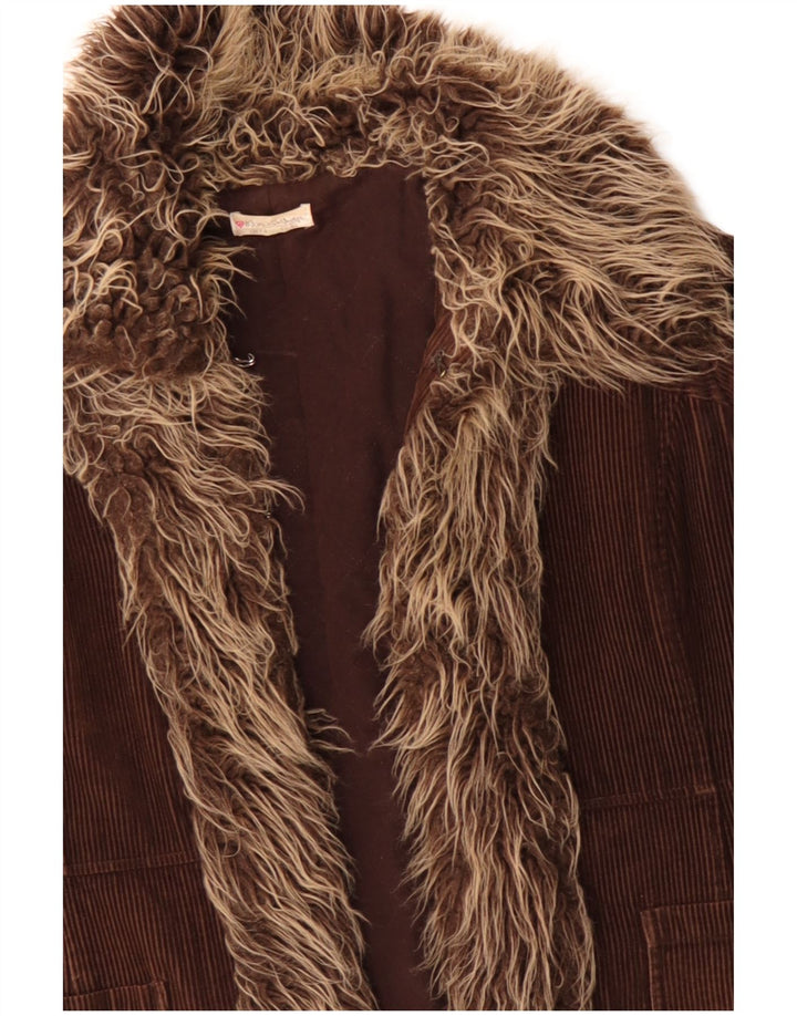 Miss Selfridge Womens Corduroy Coat UK 14 Large Brown Cotton