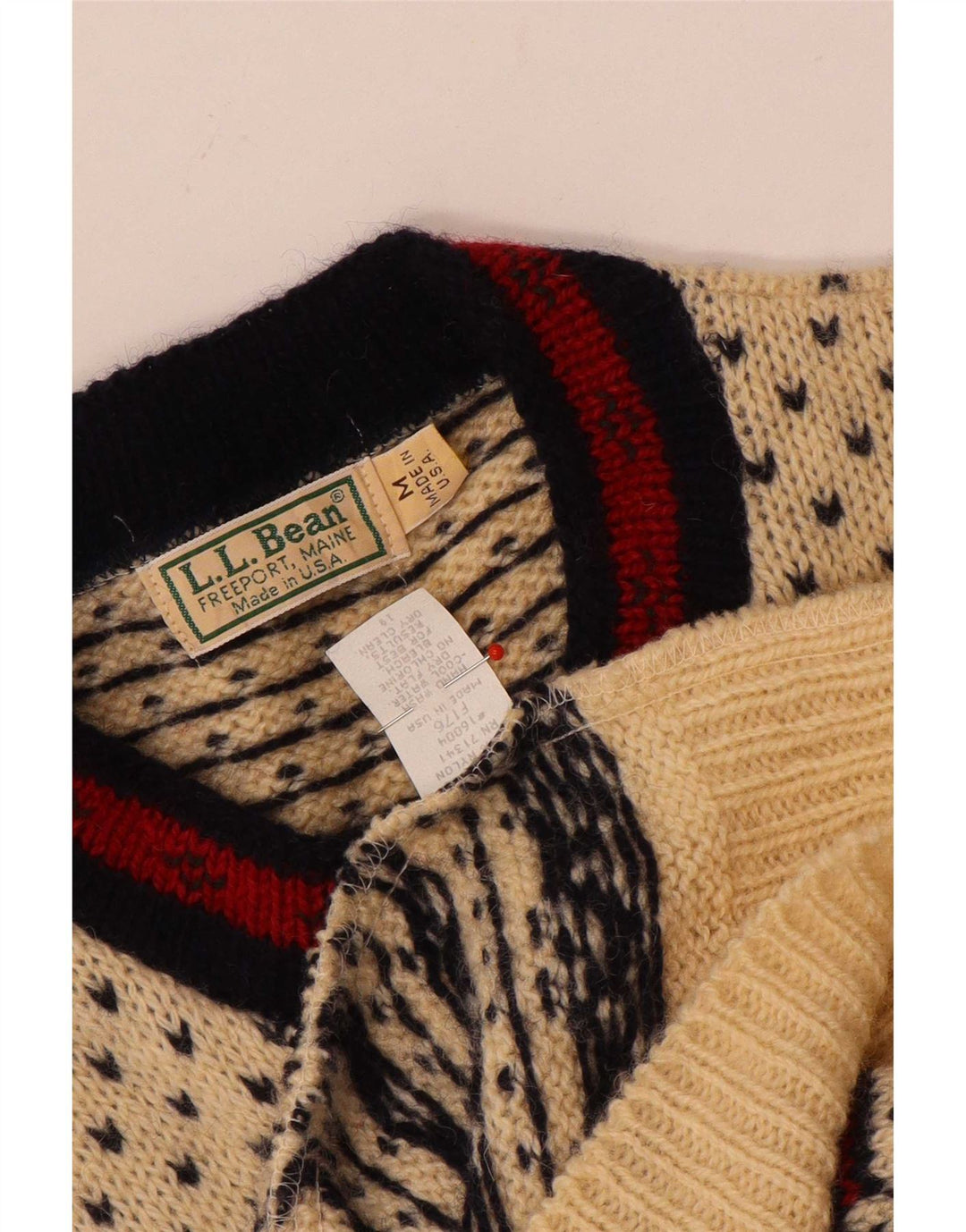 L.L.Bean Womens Cardigan Sweater UK 14 Medium Off White Fair Isle Wool
