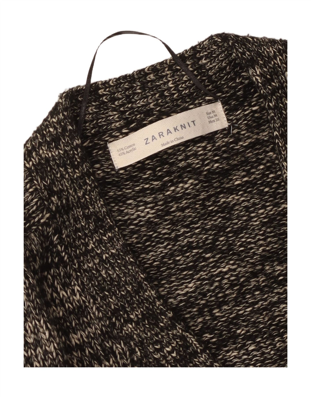 Zara Womens Cardigan Sweater UK 14 Medium Black Flecked Cotton
