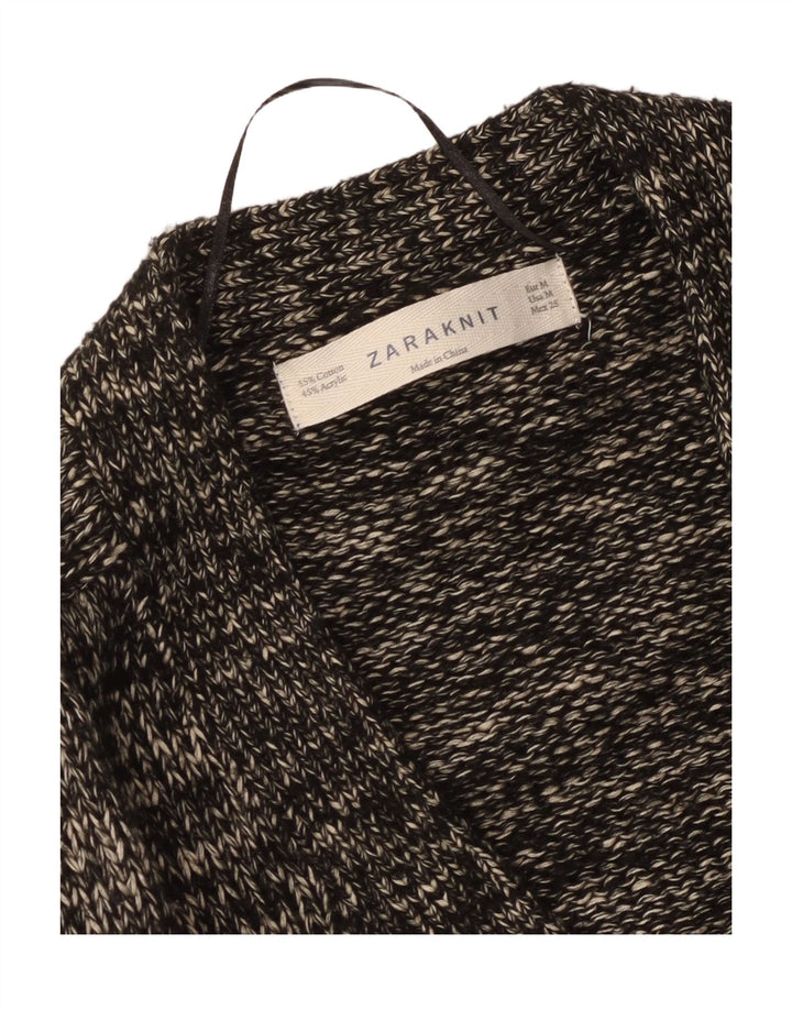 Zara Womens Cardigan Sweater UK 14 Medium Black Flecked Cotton