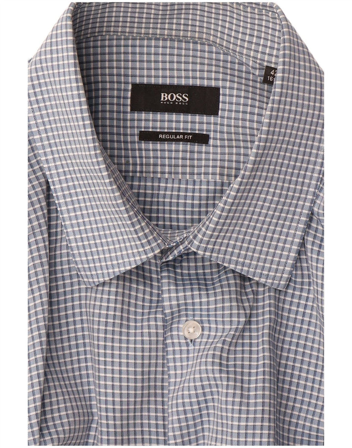 HUGO BOSS Mens Regular Fit Shirt Size 42 16 1/2 Large Blue Gingham