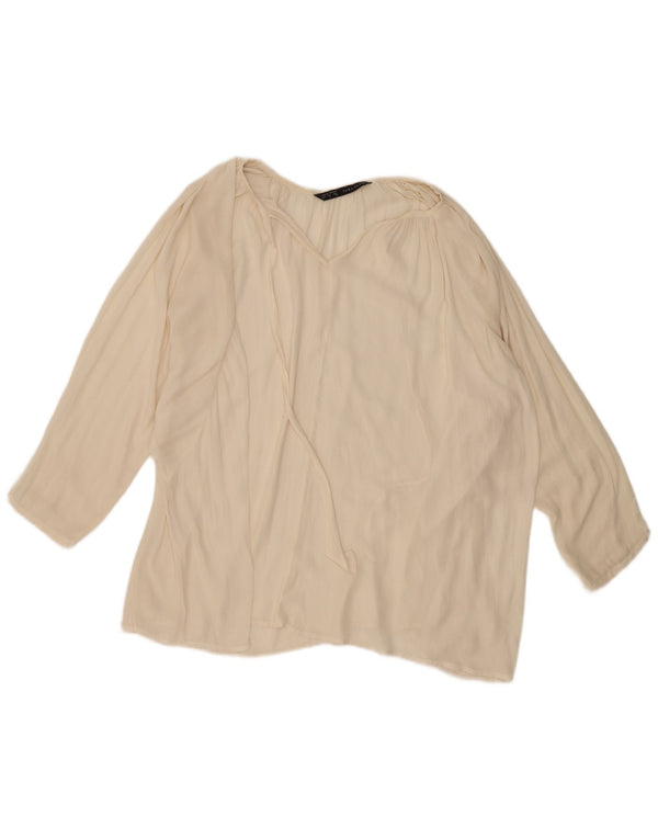 Zara Womens Long Sleeve Oversized Blouse Top UK 16 Large Off White