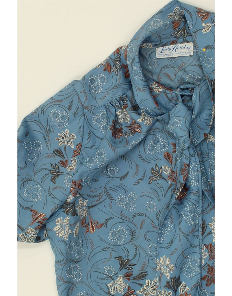 LADY H. Womens Front Tie Shirt Blouse UK 16 Large Blue Floral | Vintage LADY H. | Thrift | Second-Hand LADY H. | Used Clothing | Messina Hembry 