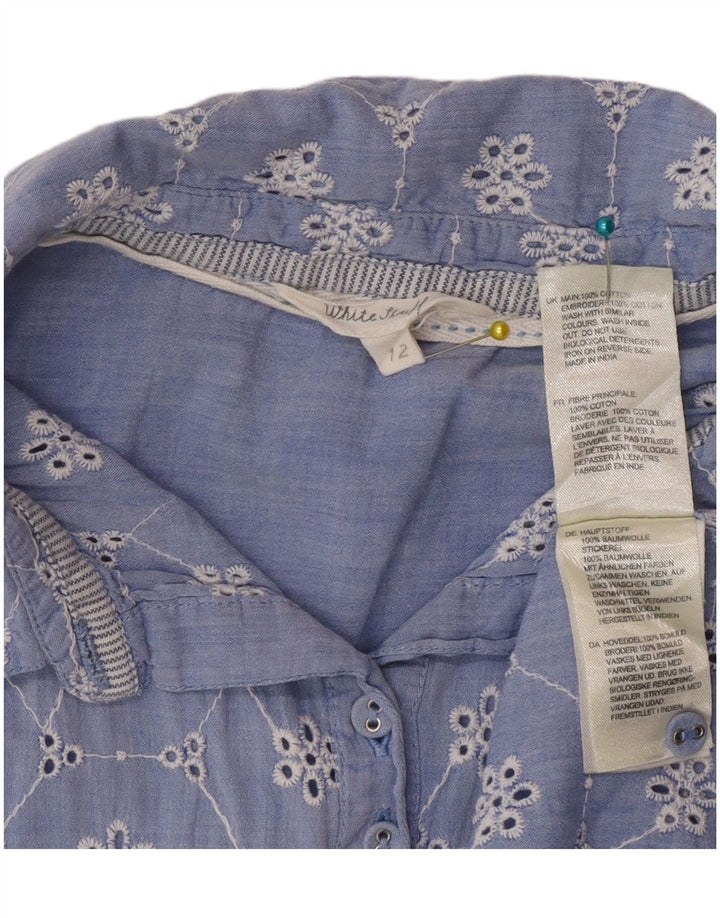 White Stuff Womens Short Sleeve Shirt UK 12 Medium Blue Floral Cotton
