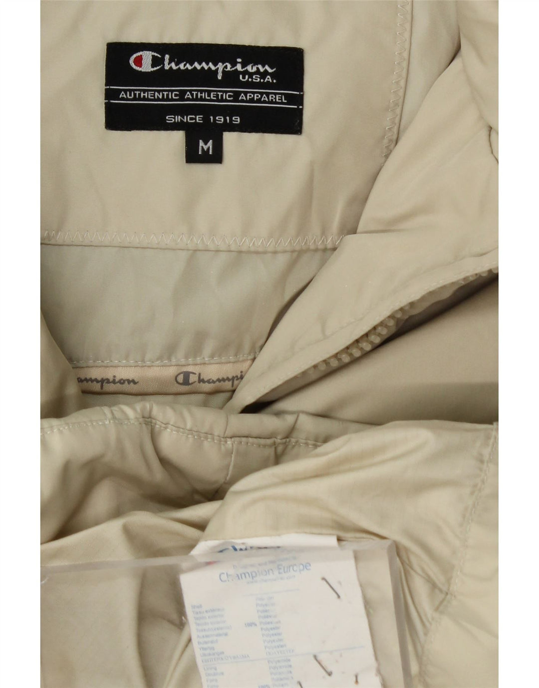 CHAMPION Womens Hooded Padded Jacket UK 14 Medium Off White Polyester