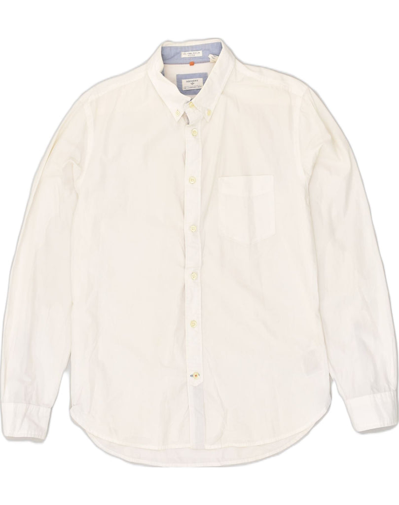 DOCKERS Mens Fitted Shirt Medium White Cotton | Vintage Dockers | Thrift | Second-Hand Dockers | Used Clothing | Messina Hembry 