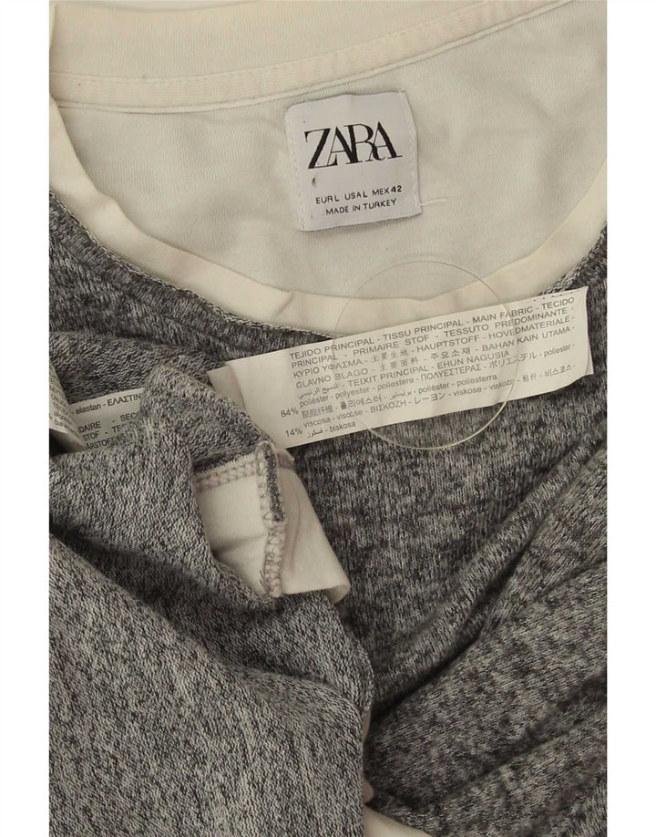Zara Womens Crew Neck Jumper Sweater UK 16 Large Grey Polyester