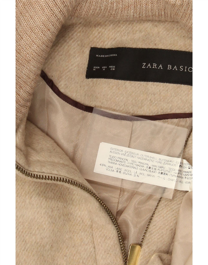 Zara Womens Hooded Overcoat UK 12 Medium Beige Wool