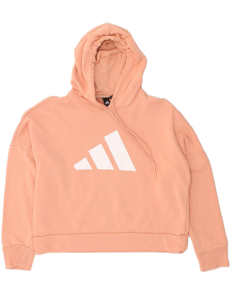 ADIDAS Womens Crop Hoodie Jumper UK 12/14 Medium Pink Cotton Vintage Adidas and Second-Hand Adidas from Messina Hembry 