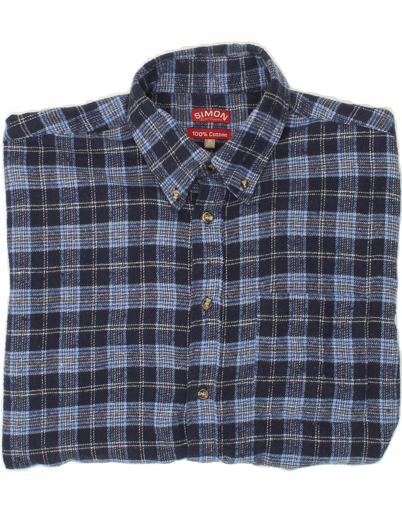 SIMON Mens Flannel Shirt Size 43/44 XL Blue Check Cotton Vintage Simon and Second-Hand Simon from Messina Hembry 