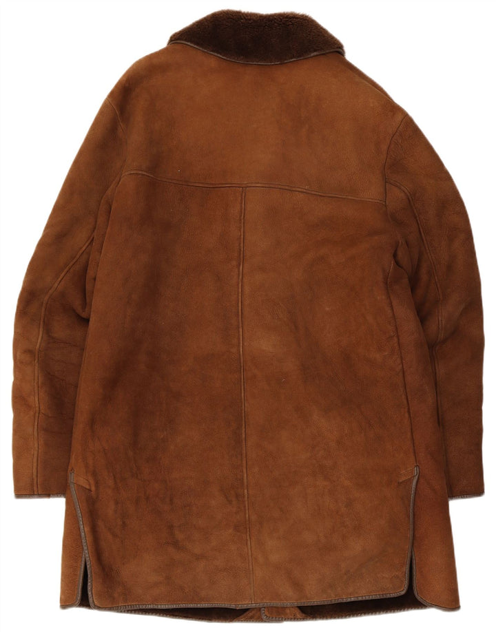 Nurseys Mens Shearling Overcoat UK 40 Large Brown Leather
