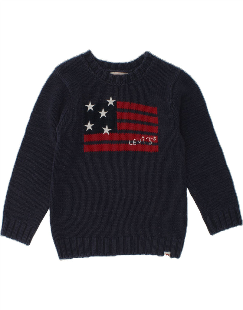 LEVI'S Boys Graphic Crew Neck Jumper Sweater 4-5 Years Navy Blue Cotton | Vintage Levi's | Thrift | Second-Hand Levi's | Used Clothing | Messina Hembry 