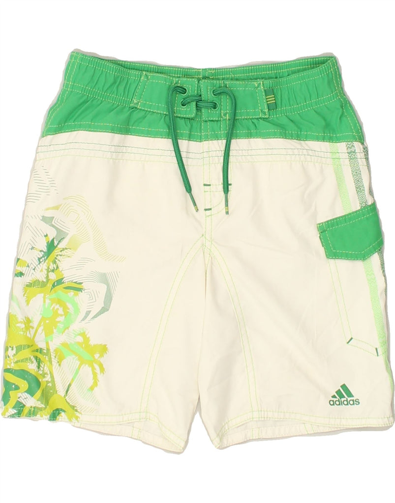 ADIDAS Boys Graphic Swimming Shorts 5-6 Years White Floral Polyester | Vintage Adidas | Thrift | Second-Hand Adidas | Used Clothing | Messina Hembry 