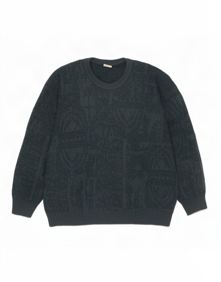 Maselli Mens Regular Fit Crew Neck Jumper Sweater Large Green Geometric