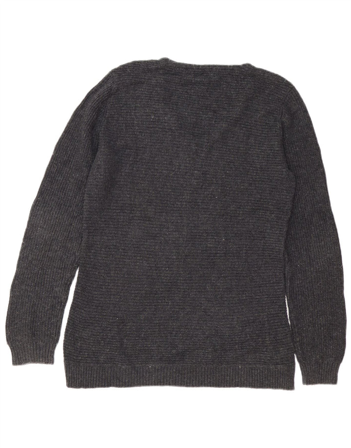 FAT FACE Womens Oversized V-Neck Jumper Sweater UK 10 Small Grey Cotton
