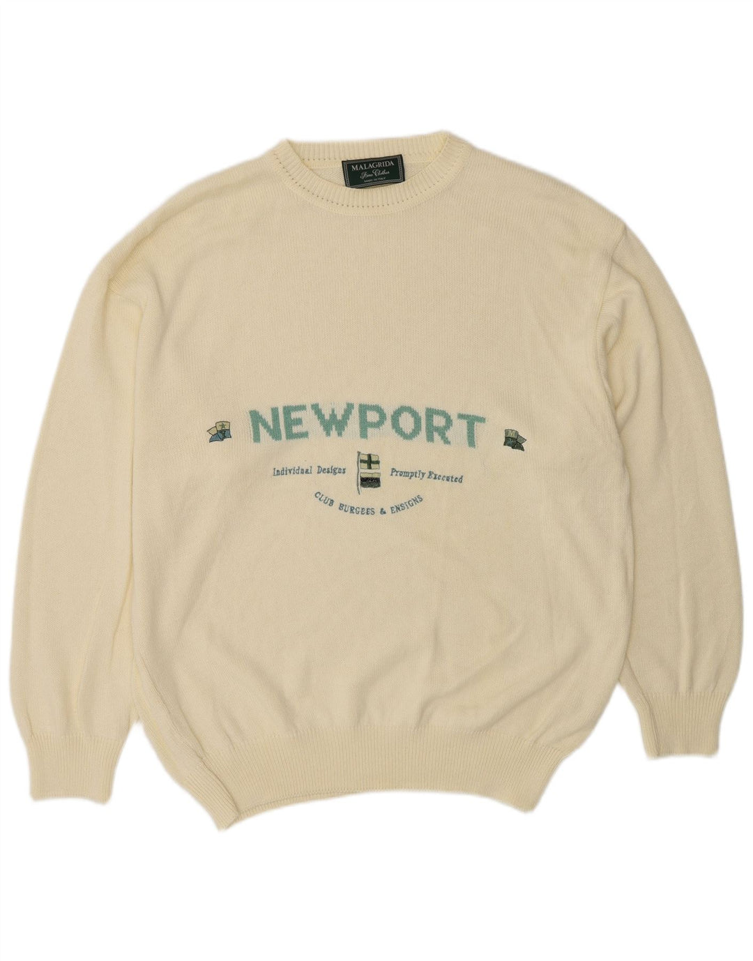 Malagrida Mens Graphic Crew Neck Jumper Sweater XL Beige Cotton